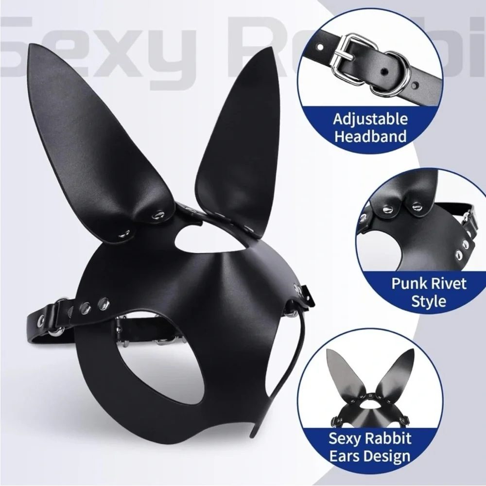 🪷 Black Masquerade Rabbit Ears Mask with Adjustable Headband